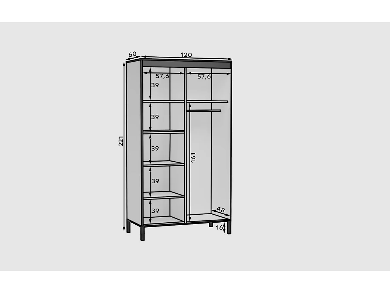 Kleiderschrank Alicante M (120cm)/Schiebetüren/Braun&Schwarz