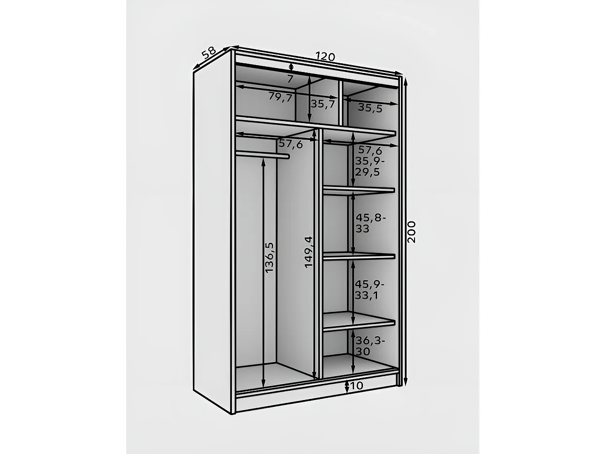 Armadio Estello (120cm)/ante scorrevoli/Bianco