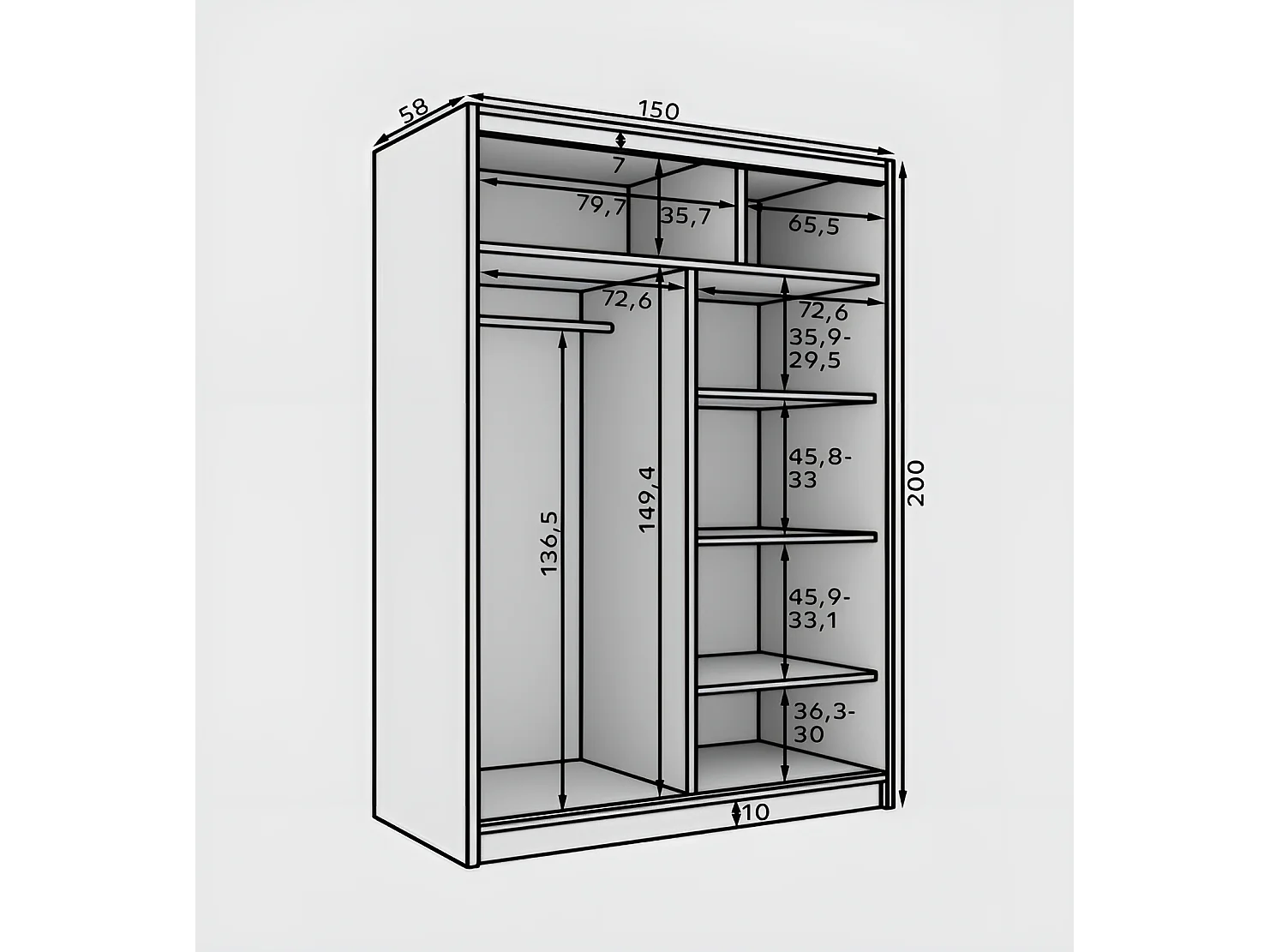 Armoire Ardi (150cm)/portes coulissantes/Blanc