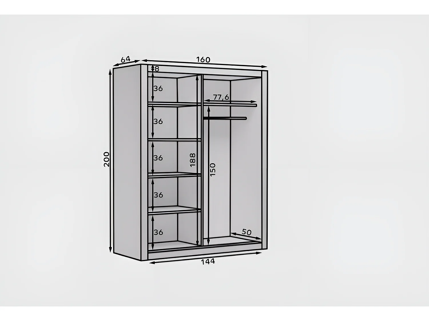 Armadio Max (160cm)/ante scorrevoli/Marrone
