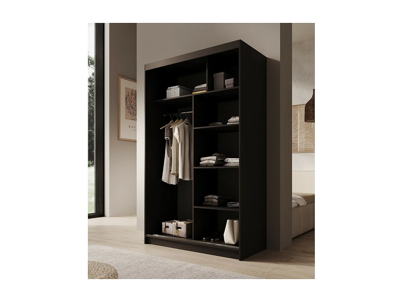 Kleiderschrank Estello (120cm)/Schiebetüren/Schwarz