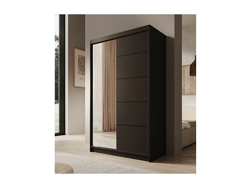 Kleiderschrank Estello (120cm)/Schiebetüren/Schwarz