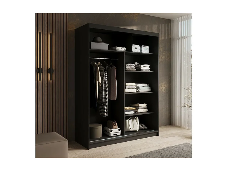 Armoire Ardi (150cm)/portes coulissantes/Blanc&Noir