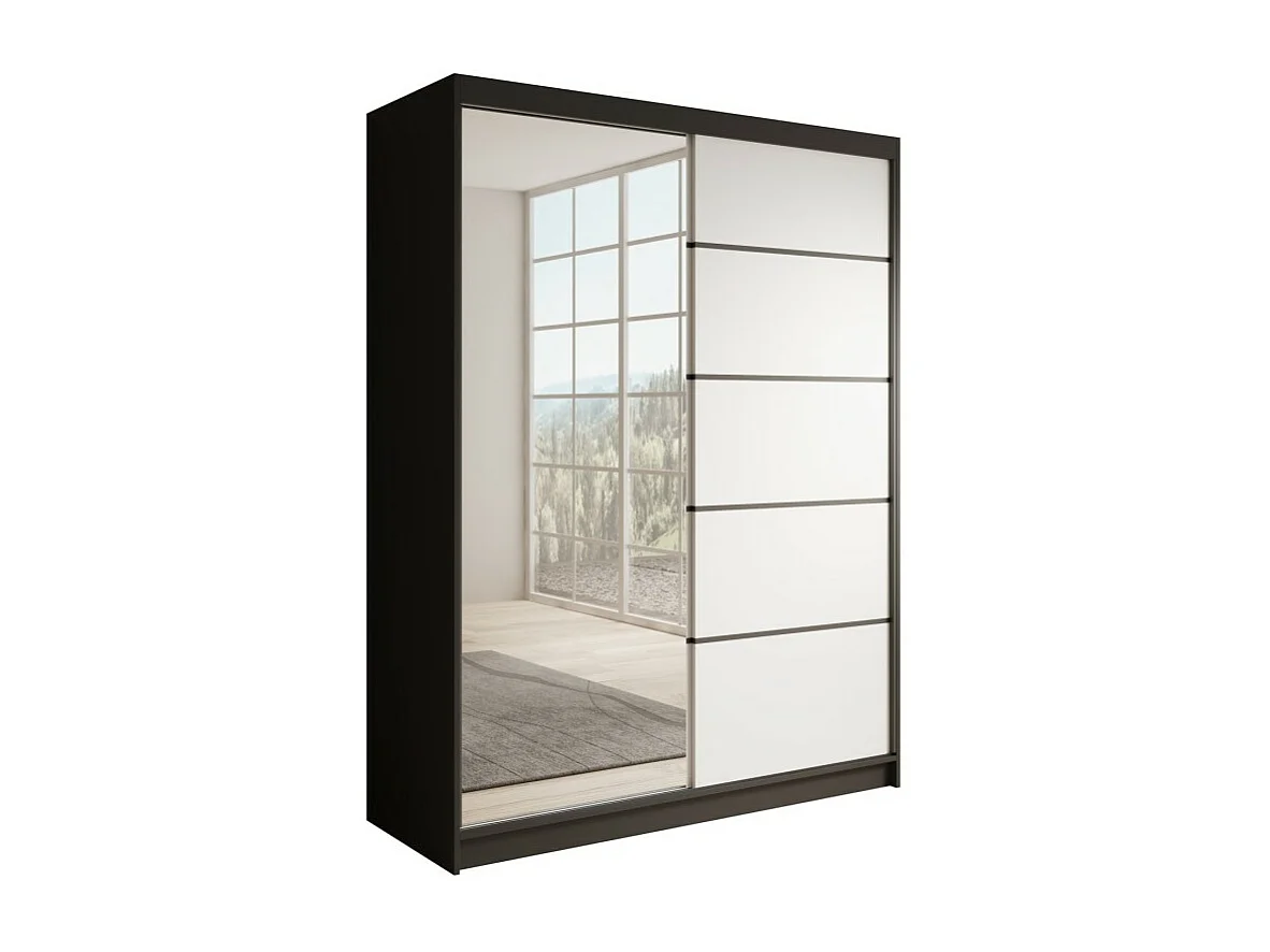 Armoire Ardi (150cm)/portes coulissantes/Blanc&Noir
