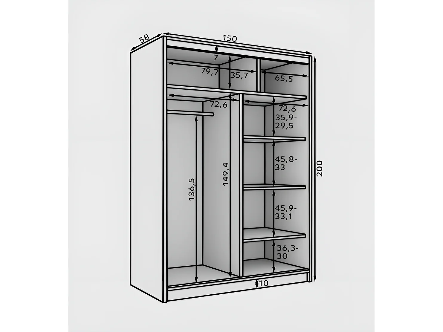 Armoire Ardi (150cm)/portes coulissantes/Blanc&Noir