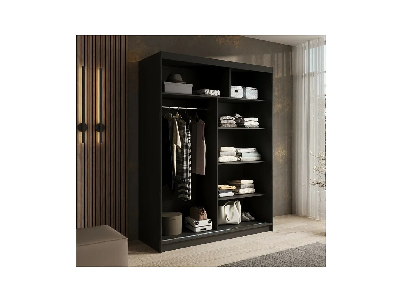 Armoire Ardi (150cm)/portes coulissantes/Blanc&Noir