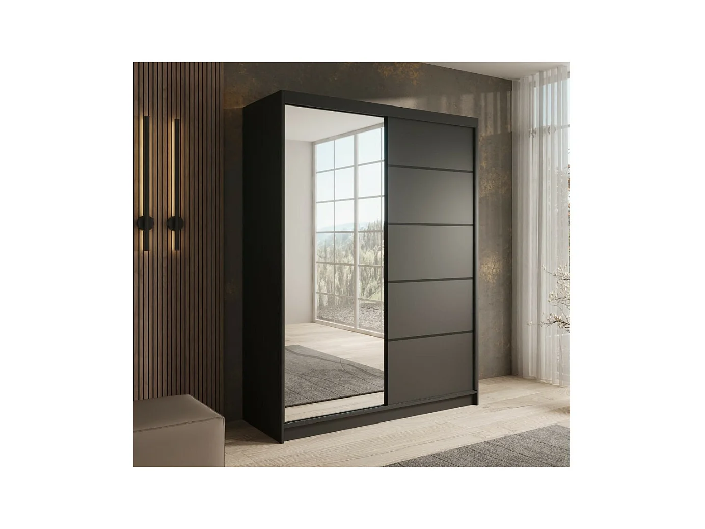 Armoire Ardi (150cm)/portes coulissantes/Noir