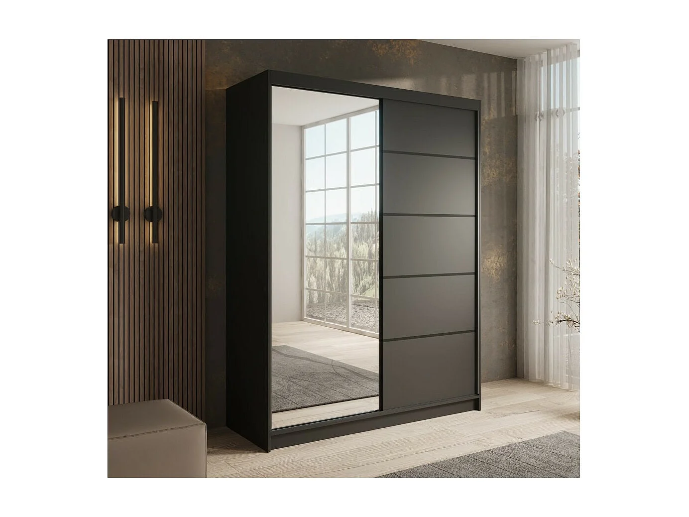 Armoire Ardi (150cm)/portes coulissantes/Noir