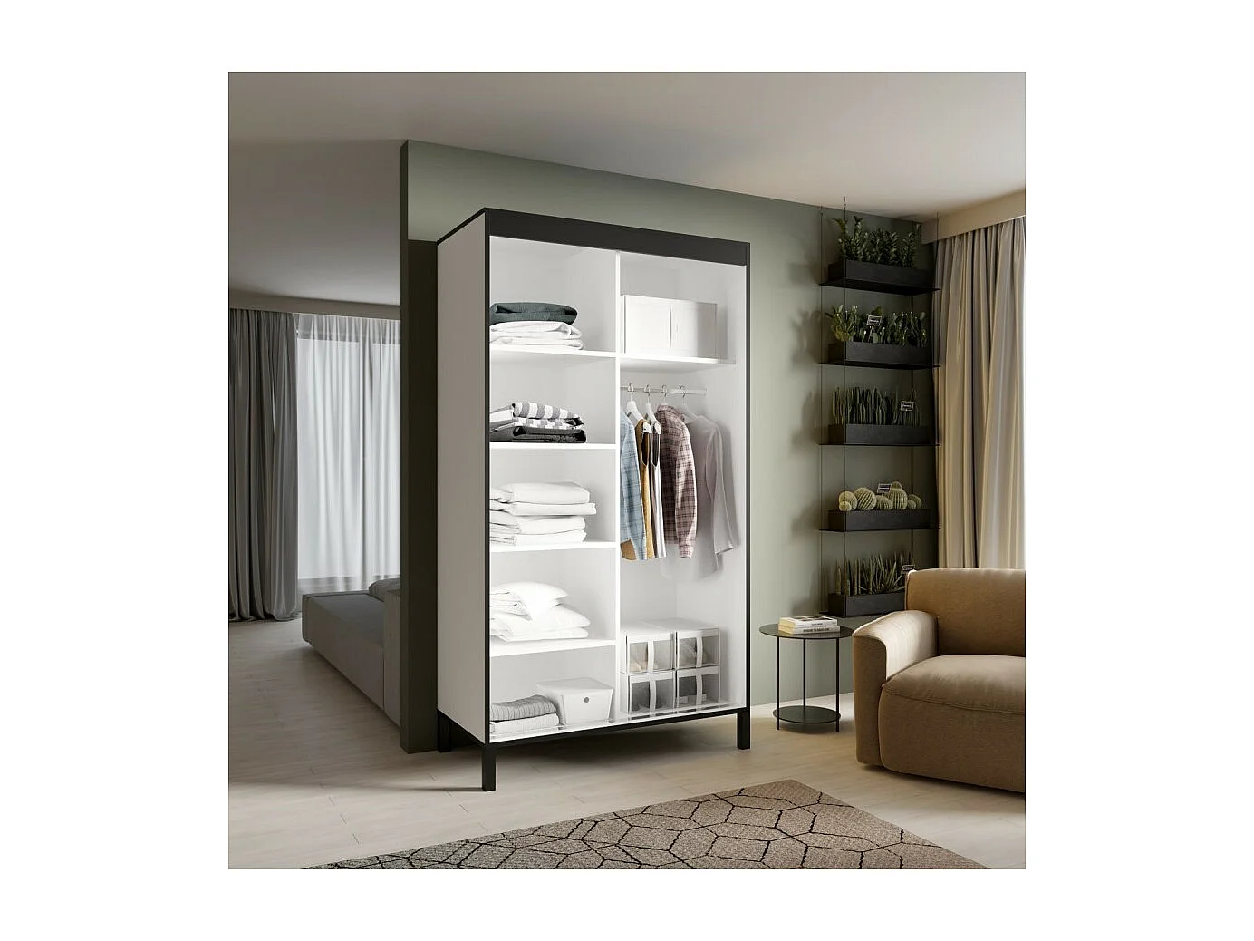 Armoire Alicante M (120cm)/portes coulissantes/Blanc&Noir