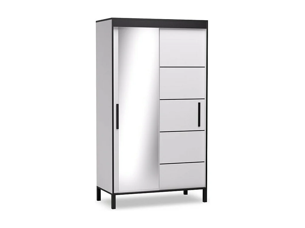 Kleiderschrank Alicante M (120cm)/Schiebetüren/Weiss&Schwarz