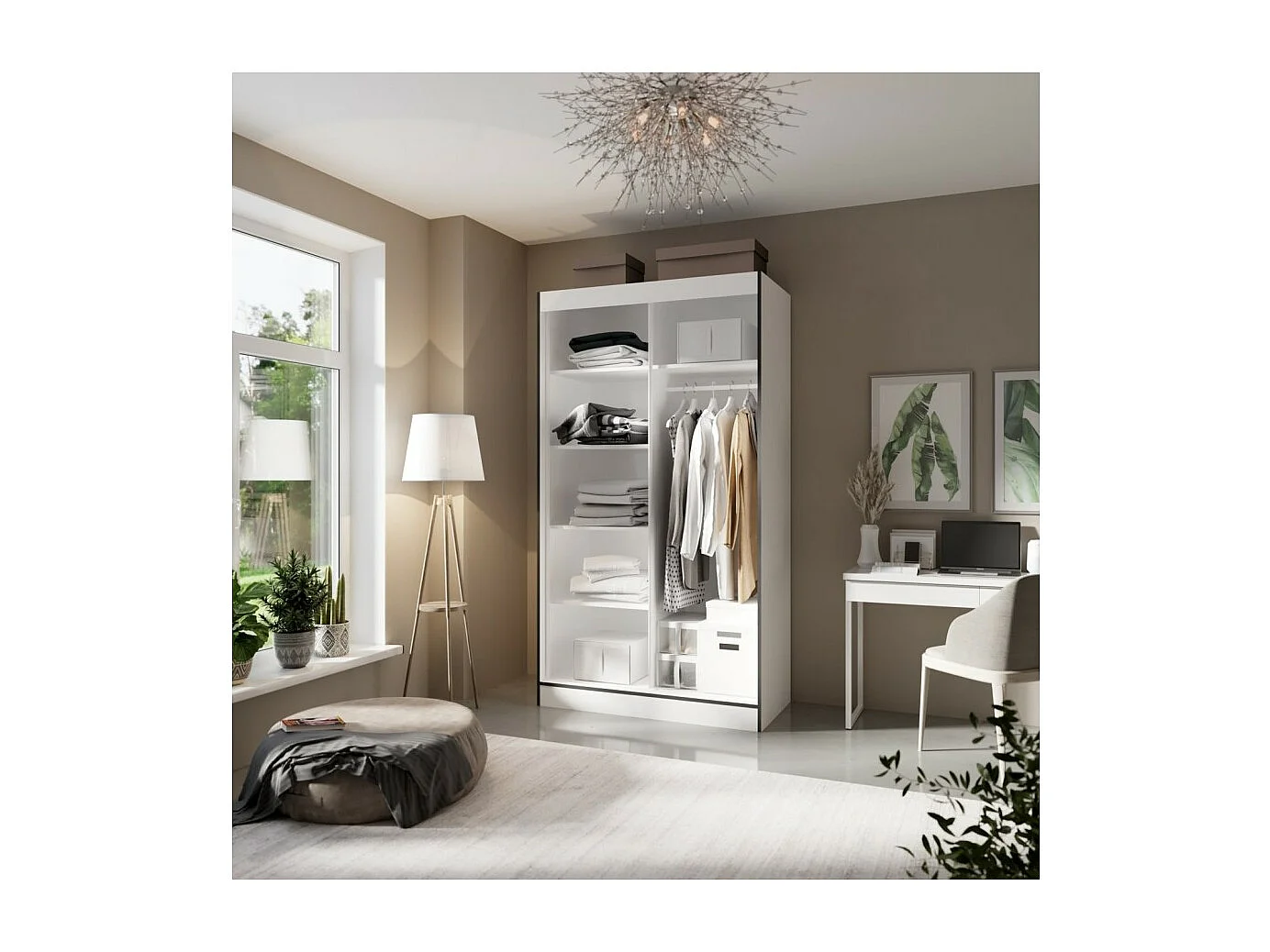 Kleiderschrank Oscar (120cm)/Schiebetüren&Spiegel/Weiss&Schwarz