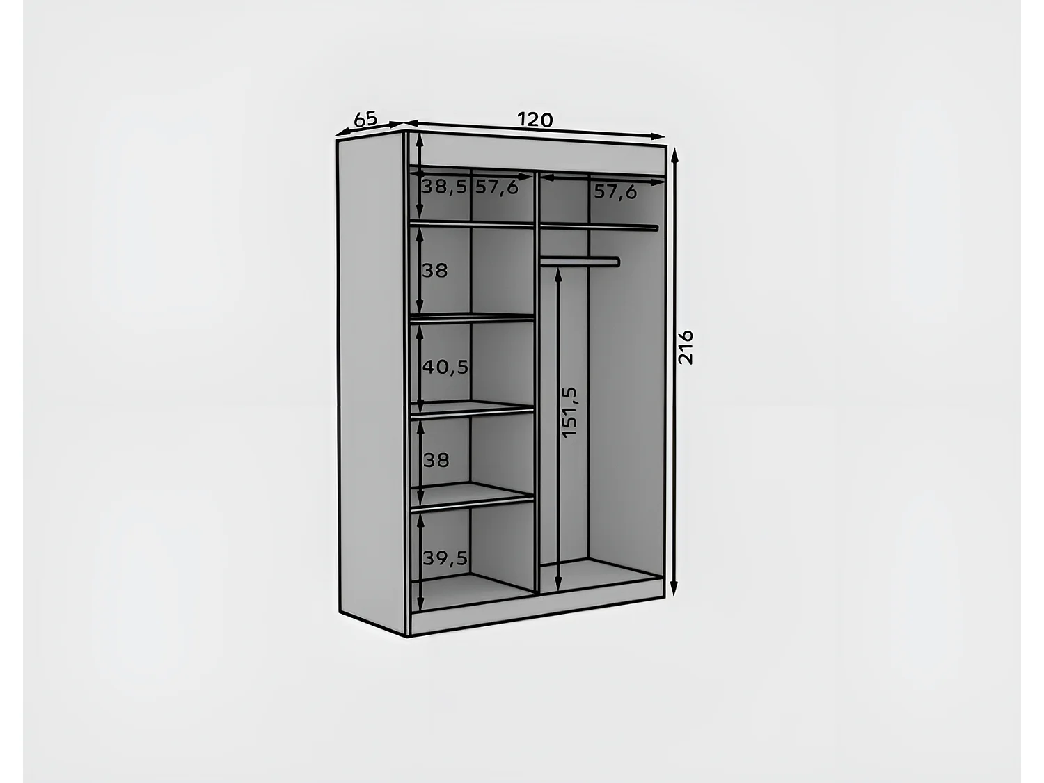 Kleiderschrank Oscar (120cm)/Schiebetüren&Spiegel/Weiss&Schwarz