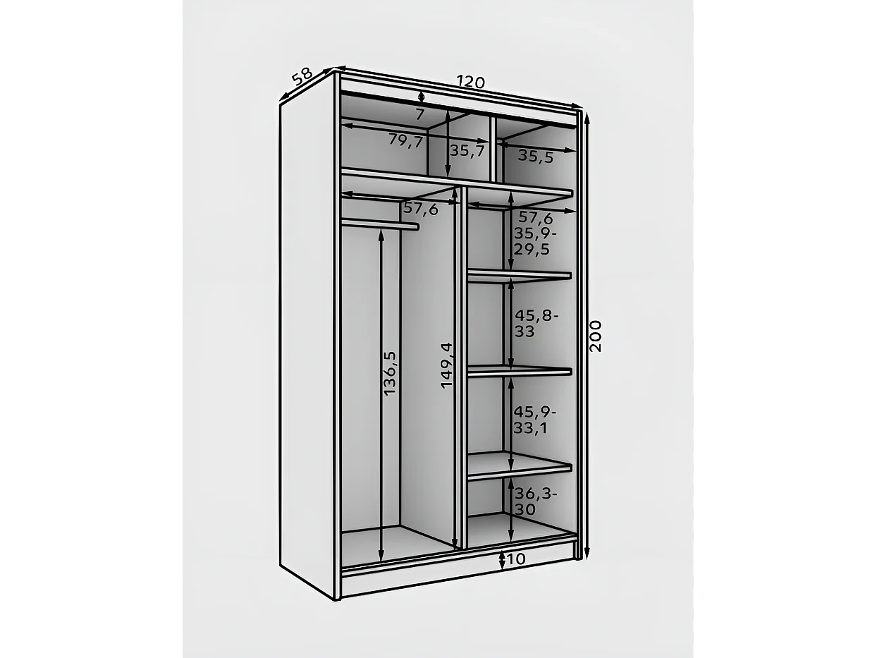 Armadio Estello (120cm)/ante scorrevoli/Bianco&Nero