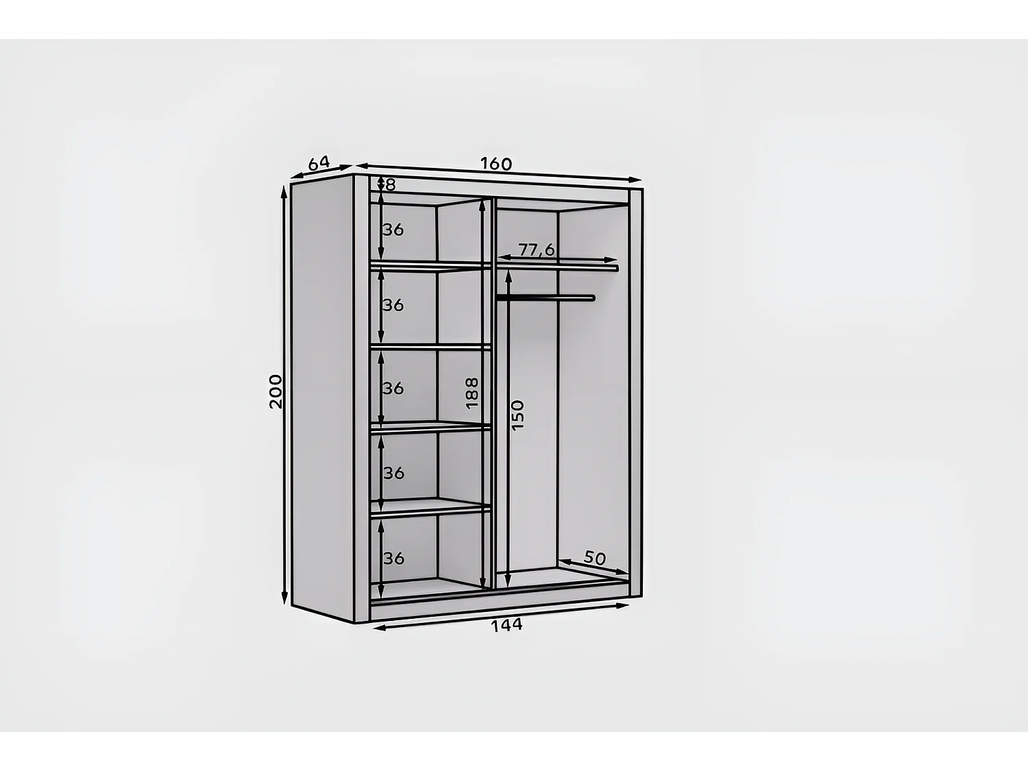 Armoire Marrel (160cm)/portes coulissantes/Marron