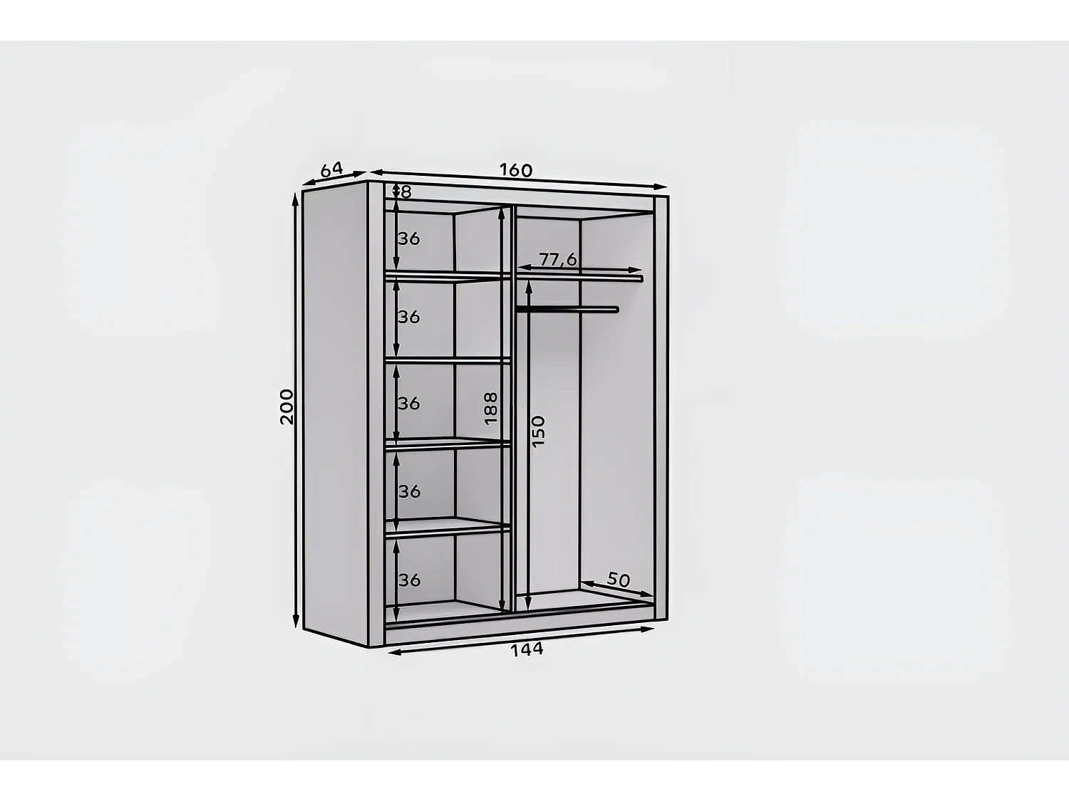 Armadio Marrel (160cm)/ante scorrevoli/Marrone