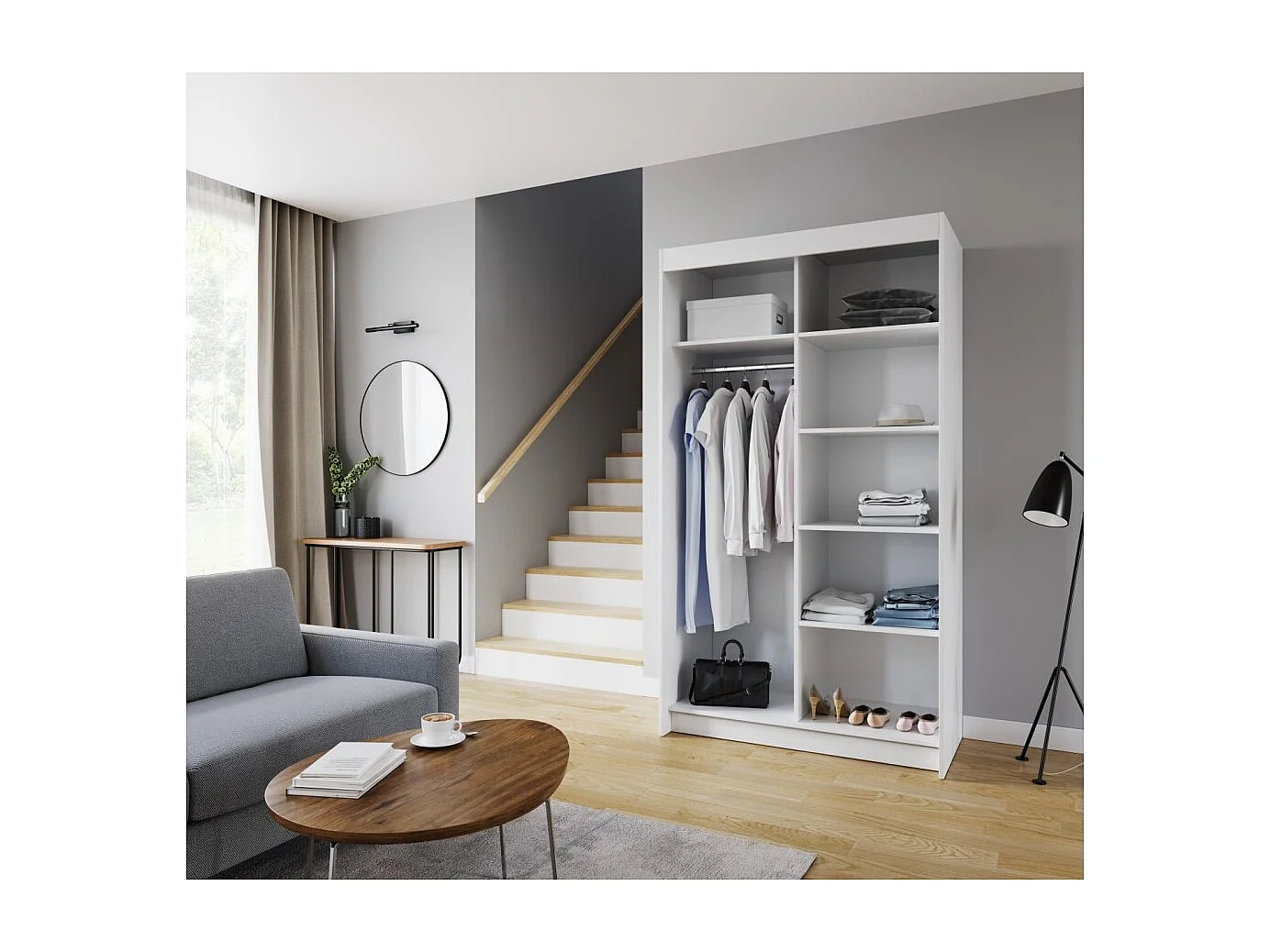 Armoire Sharla (120cm)/portes coulissantes/Blanc