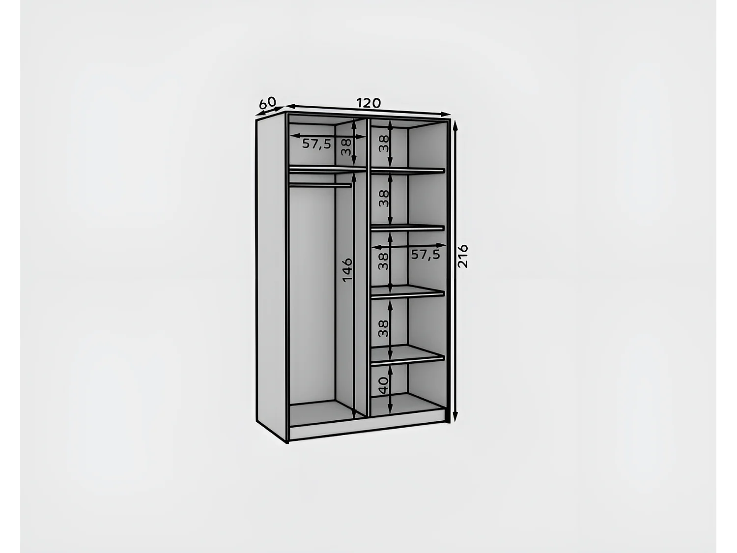 Kleiderschrank Sharla (120cm)/Schiebetüren/Weiss
