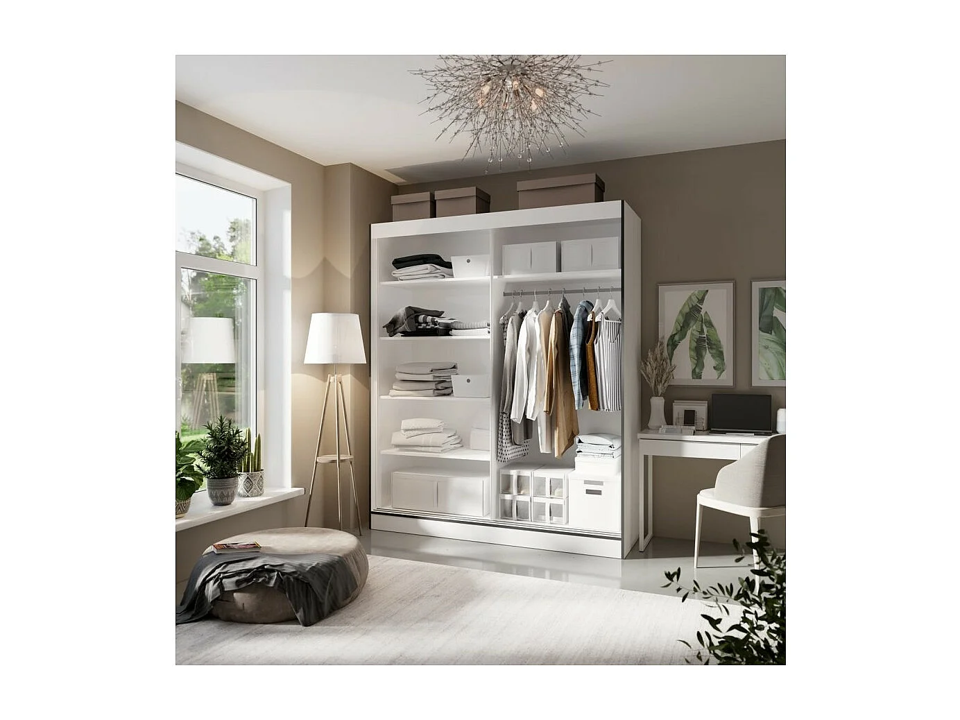 Kleiderschrank Oscar (180cm)/Schiebetüren&Spiegel/Weiss&Schwarz