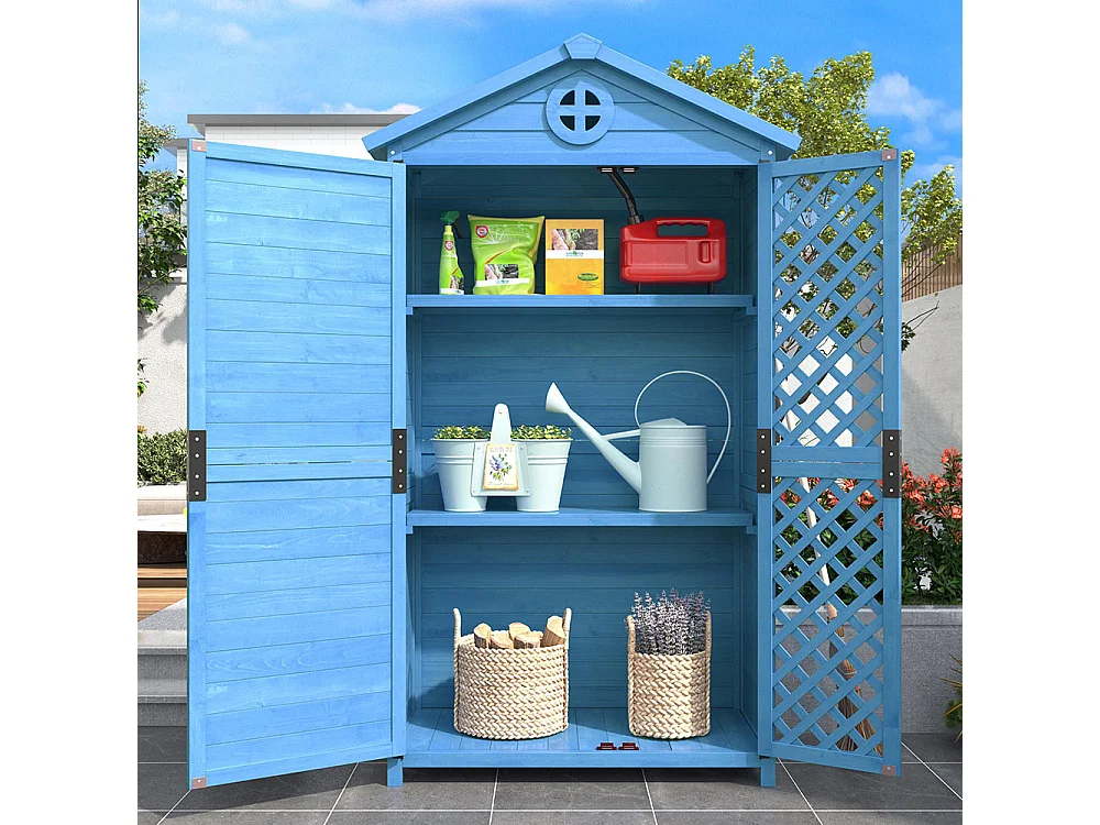 Abri de jardin en bois massif traité pour rangement extérieur résistant aux UV et intempéries sans entretien couleur bleu marine
