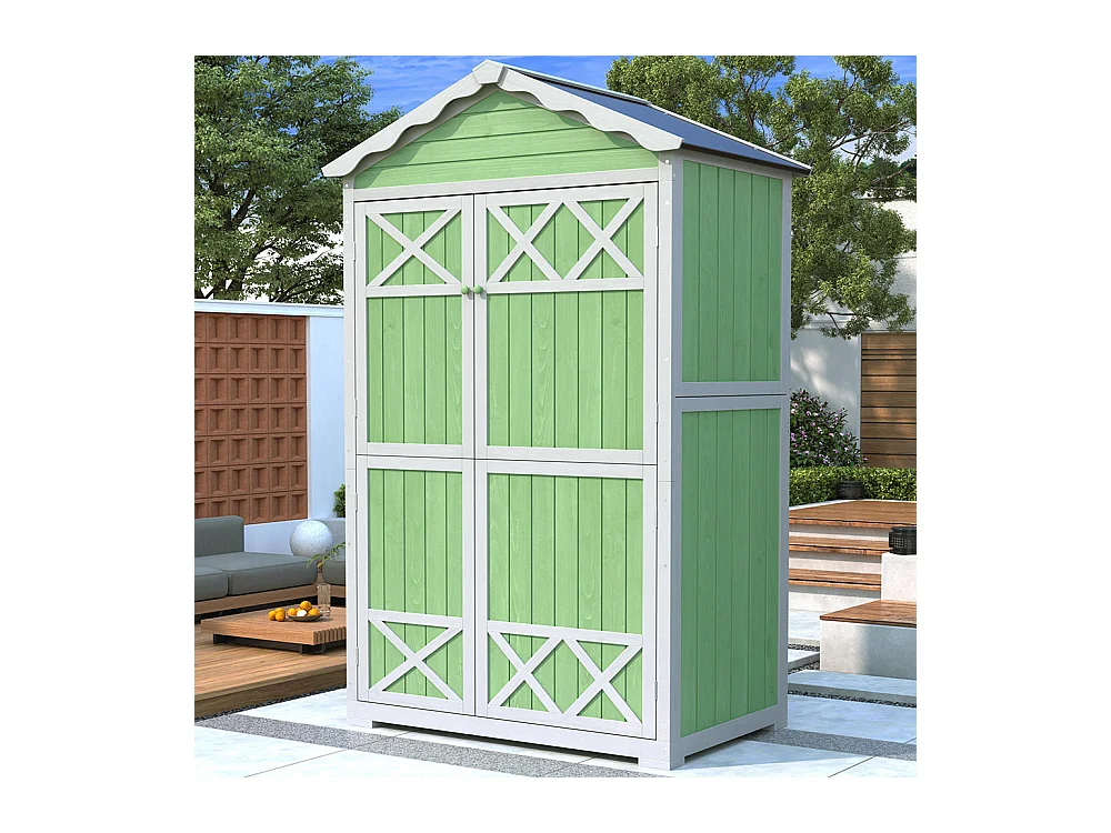 Abri de jardin en bois massif traité pour rangement extérieur résistant aux UV et intempéries sans entretien écologique vert