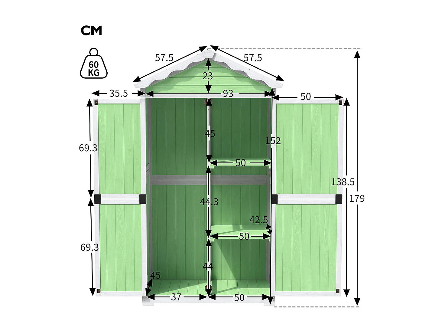 Abri de jardin en bois massif traité pour rangement extérieur résistant aux UV et intempéries sans entretien écologique vert