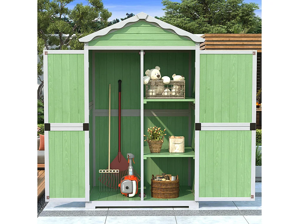 Abri de jardin en bois massif traité pour rangement extérieur résistant aux UV et intempéries sans entretien écologique vert
