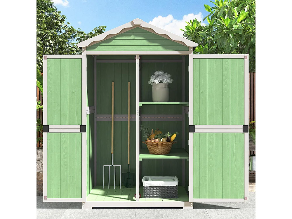 Abri de jardin en bois massif traité pour rangement extérieur résistant aux UV et intempéries sans entretien écologique vert