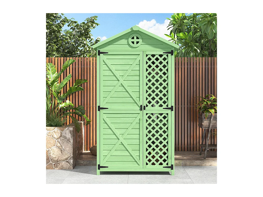 Abri de jardin en bois massif traité pour rangement extérieur résistant aux UV et intempéries sans entretien couleur protégé vert