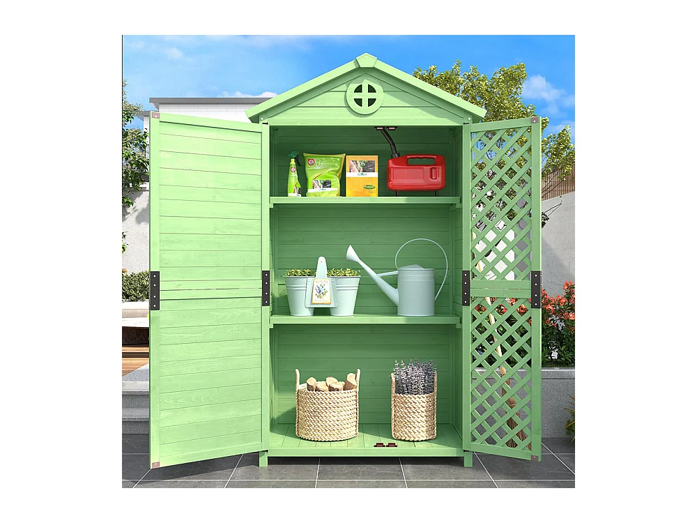 Abri de jardin en bois massif traité pour rangement extérieur résistant aux UV et intempéries sans entretien couleur protégé vert
