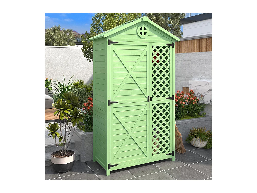 Abri de jardin en bois massif traité pour rangement extérieur résistant aux UV et intempéries sans entretien couleur protégé vert
