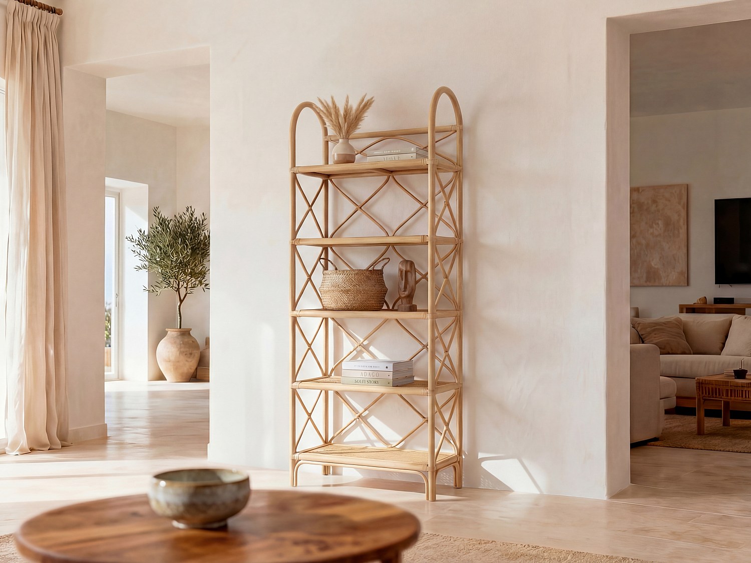 Regal mit 5 Einlegeböden - Rattan & Bambus - Naturfarben - ZARYNO günstig online kaufen