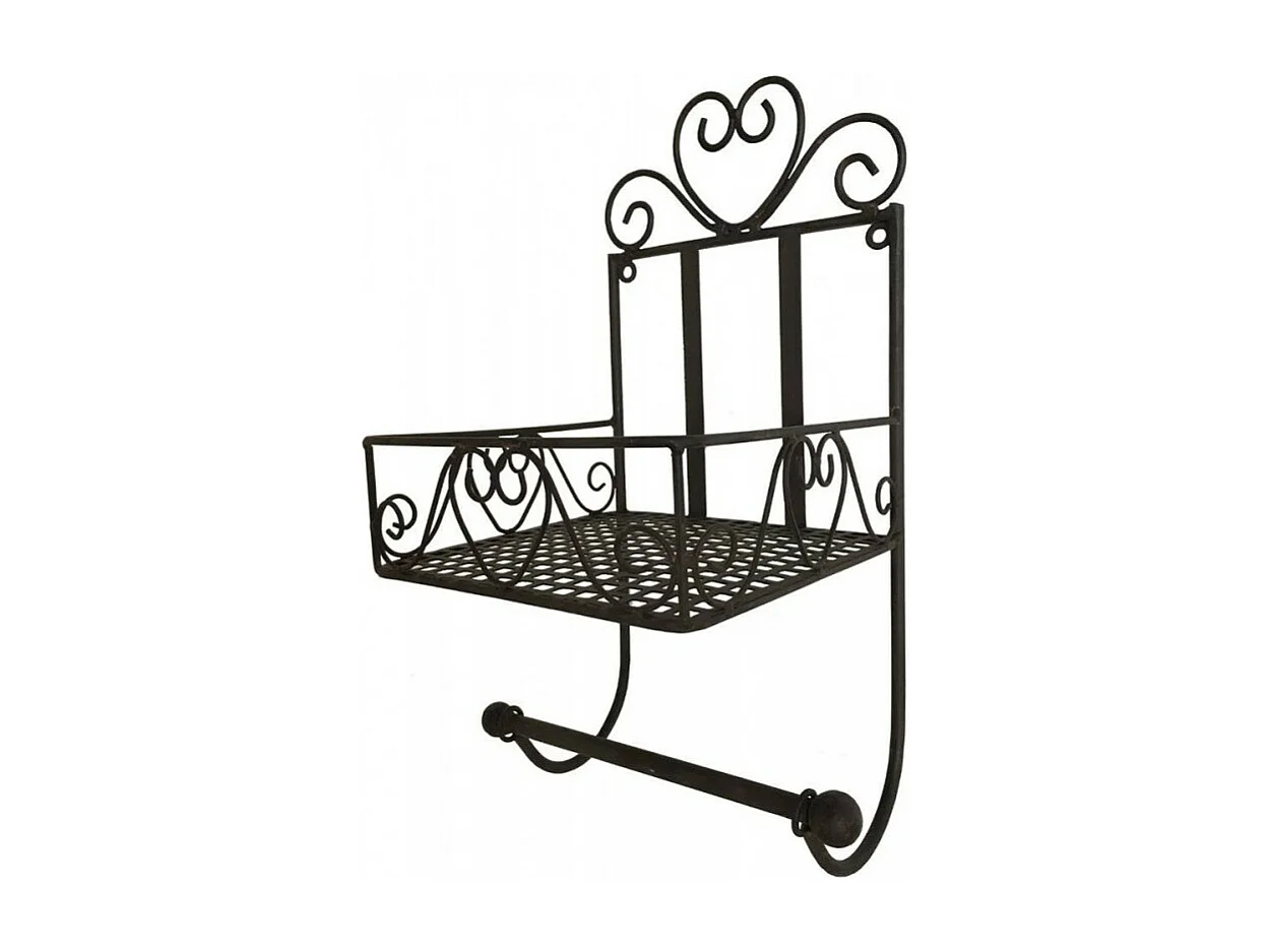 Etagère murale dérouleur papier toilette en fer forgé marron 37 x 18 cm