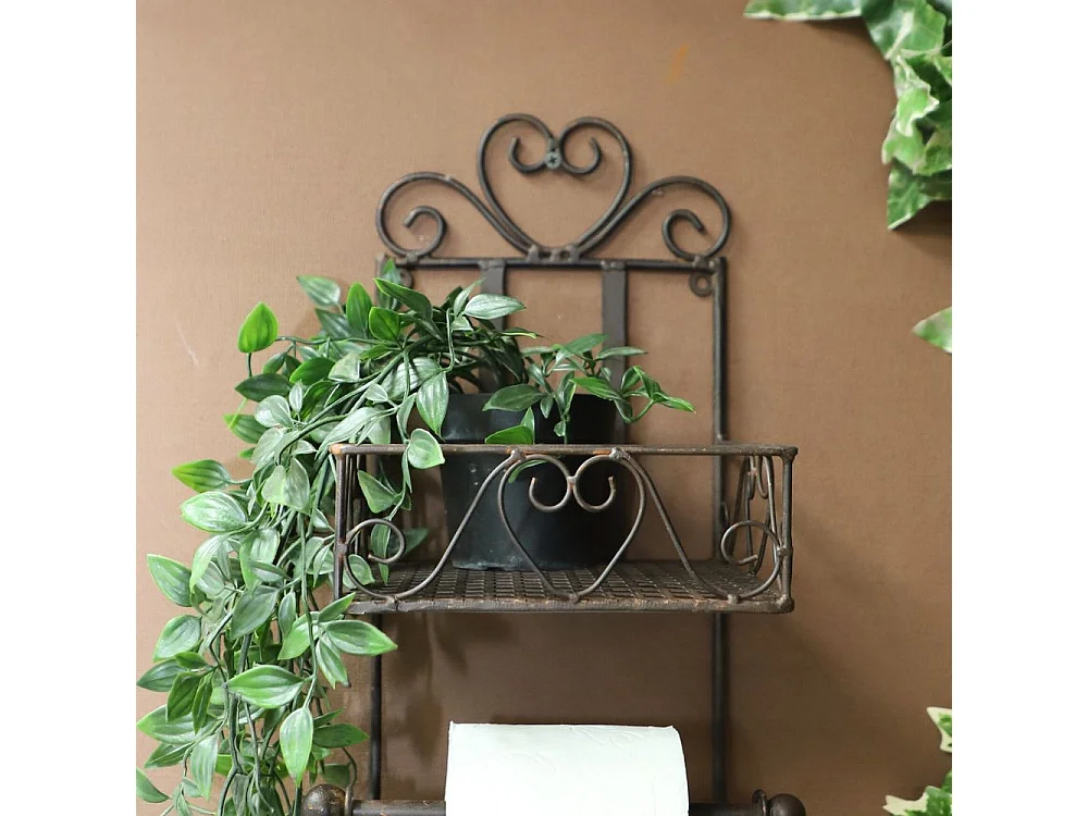 Etagère murale dérouleur papier toilette en fer forgé marron 37 x 18 cm