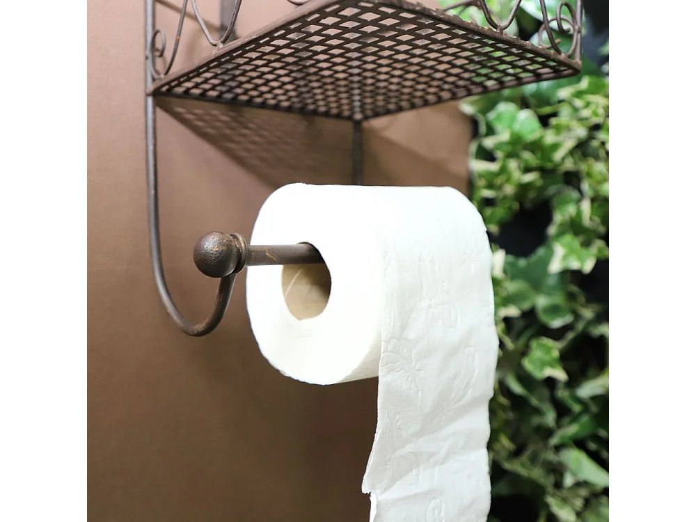Etagère murale dérouleur papier toilette en fer forgé marron 37 x 18 cm