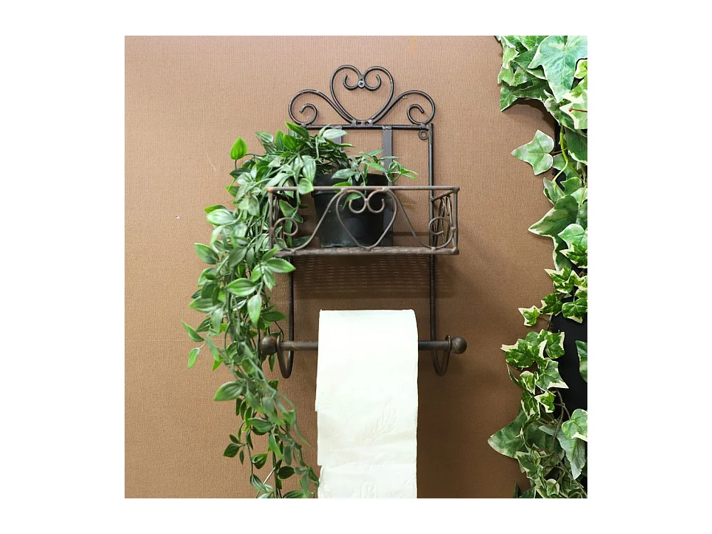 Etagère murale dérouleur papier toilette en fer forgé marron 37 x 18 cm