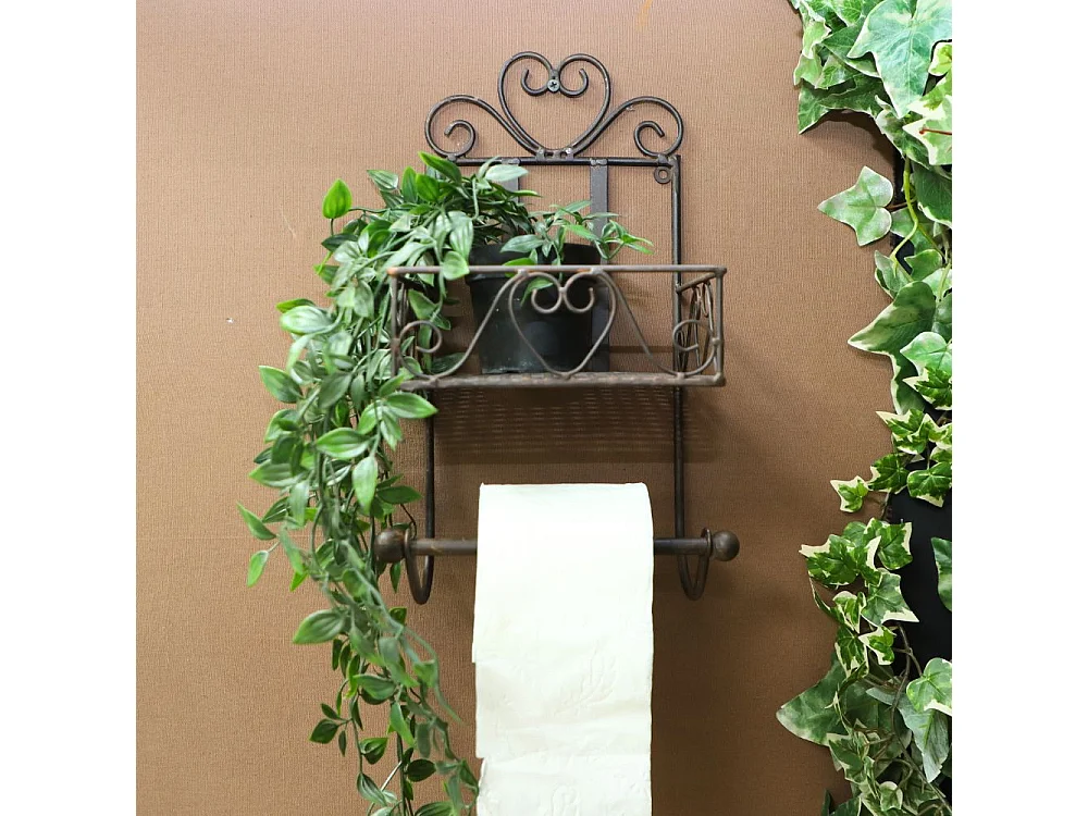 Etagère murale dérouleur papier toilette en fer forgé marron 37 x 18 cm