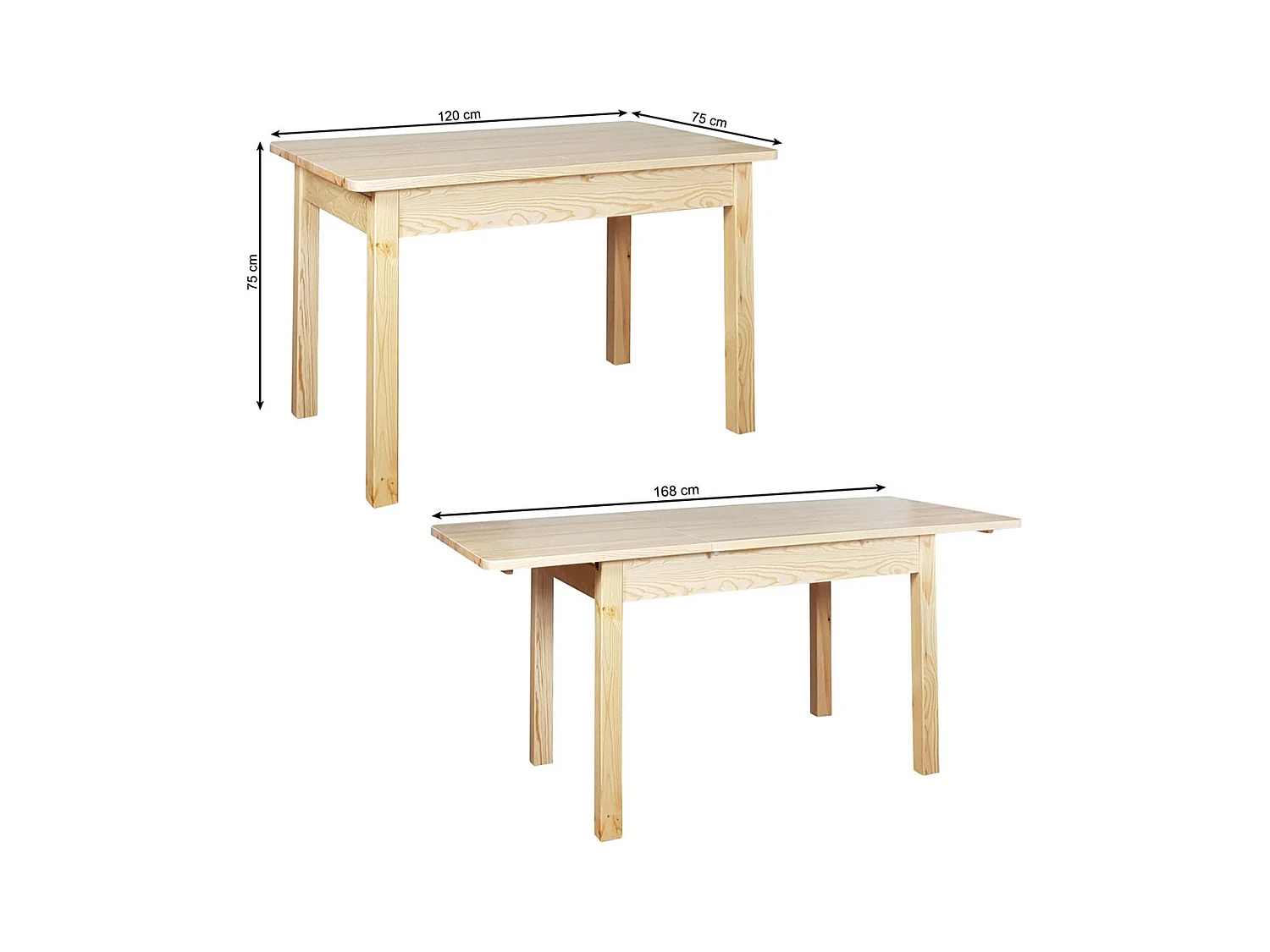 Stół rozkładany 120 / 168 x 75 cm drewniany, sosnowy