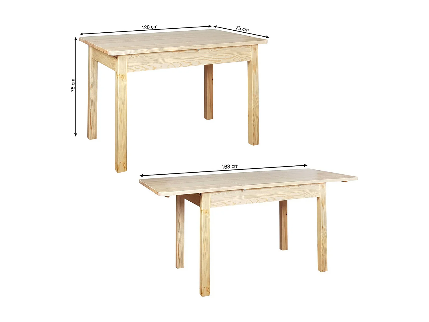 Uitschuiftafel 120 / 168 x 75 cm hout, grenen