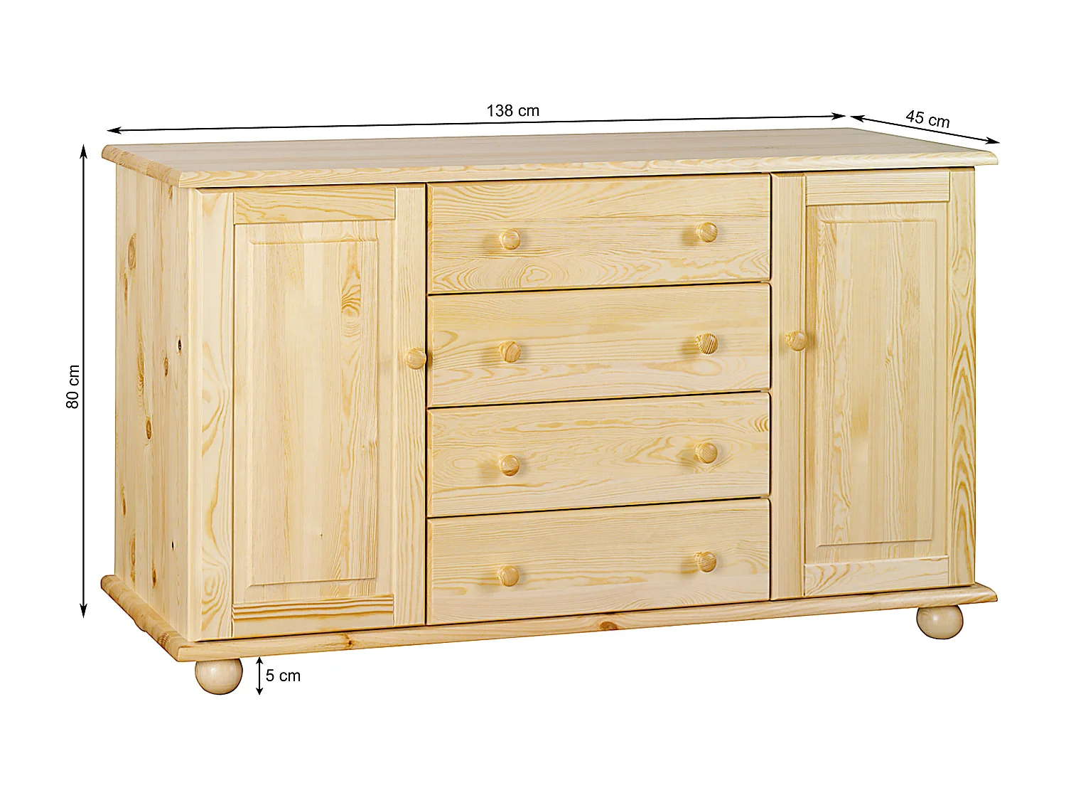 Houten ladekast 138 cm Roxana Classic, grenen