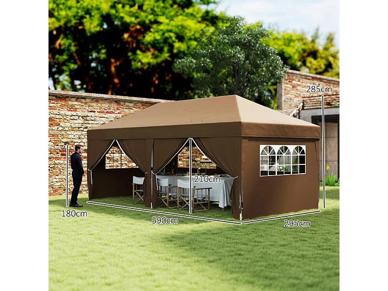 Tonnelle pop-up pliante 6 fenêtres ROUPOLI chocolat