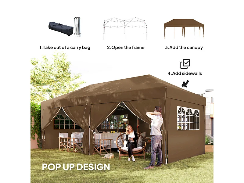 Tonnelle pop-up pliante 6 fenêtres ROUPOLI chocolat