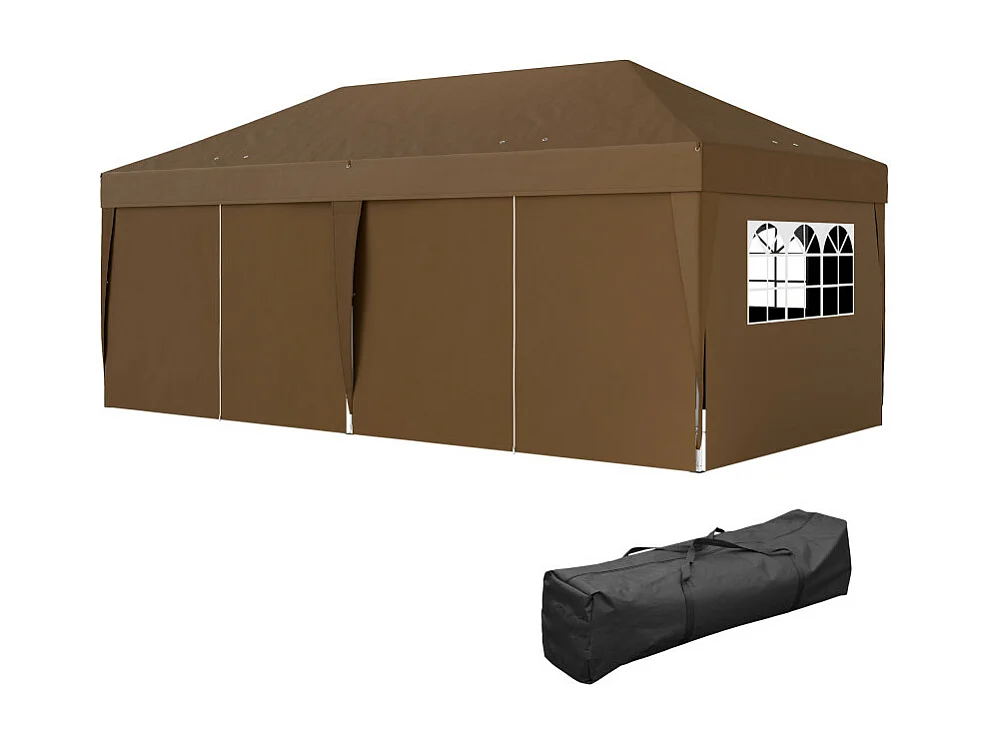 Tonnelle pop-up pliante 6 fenêtres ROUPOLI chocolat