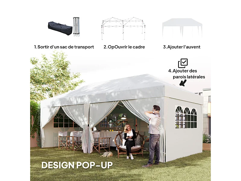 Tonnelle pop-up pliante 6 fenêtres DARI blanche