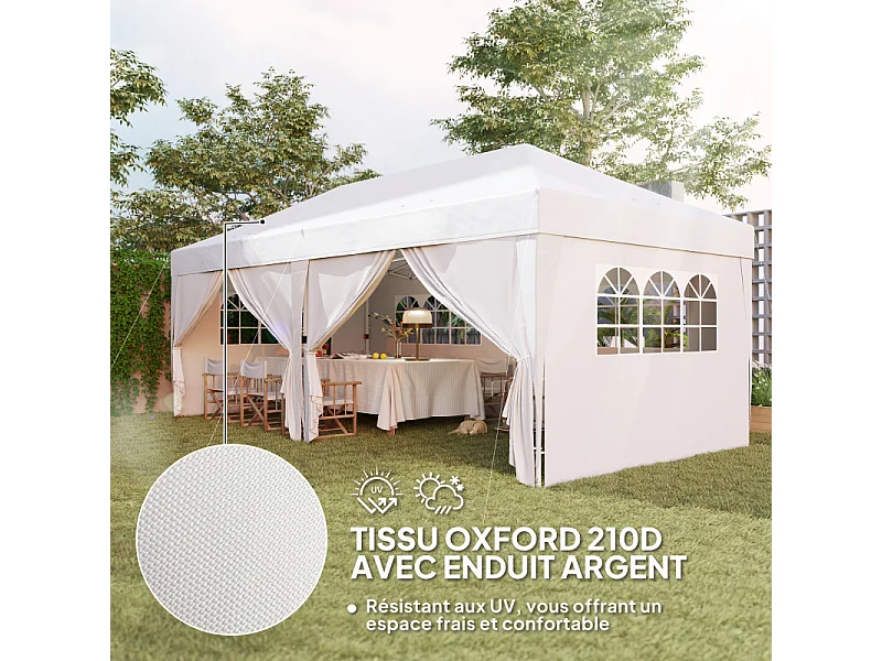 Tonnelle pop-up pliante 6 fenêtres DARI blanche
