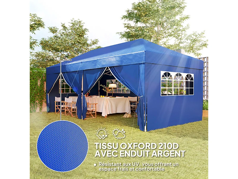 Tonnelle pop-up pliante 6 fenêtres CHADA bleue