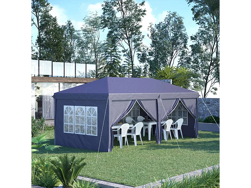 Tonnelle pop-up pliante 6 fenêtres FISSIA bleue