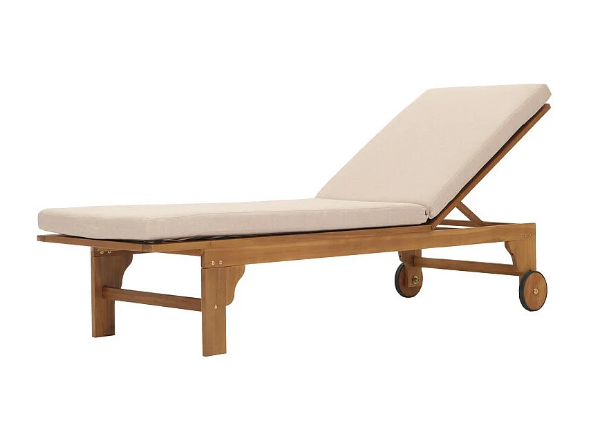 Bain de soleil HWC-N48, Bain de soleil de jardin Relax chaise longue, bois massif acacia certifié MVG ~ coussin crème-be