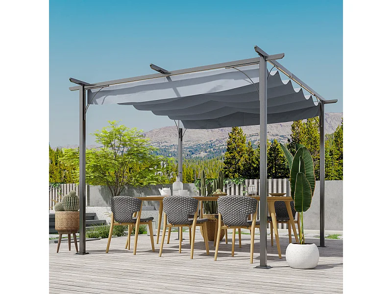 Pergola rétractable FOX grise et noire