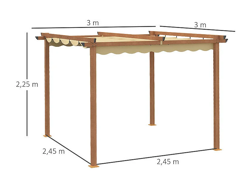 Pergola rétractable CERF bois et beige
