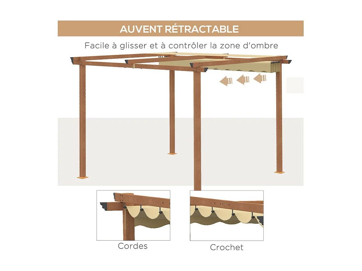 Pergola rétractable CERF bois et beige
